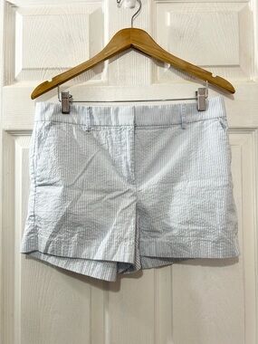 LOFT The Riviera Short. Tailored Light Blue White Stripe Seersucker Shorts. Sz 8
